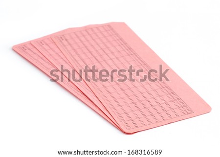 Three punch cards isolated on white background