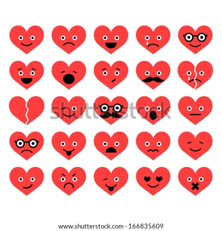 Set of Valentine hearts smiles in different emotions