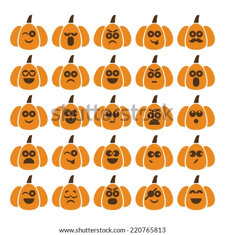 Set of pumpkins with different emotions, decorative icons for Halloween