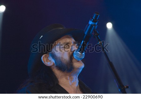 LOS ANGELES, CA - SEPTEMBER 27: Lemmy Kilmister from MotÃ¶rhead performs with Camp Freddy, live at Paramount Rocks in Los Angeles, California on September 27, 2008.