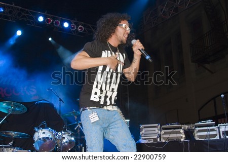 LOS ANGELES, CA - SEPTEMBER 27: Singer Redfoo of LMFAO performs live at Paramount Rocks in Los Angeles, California on September 27, 2008.