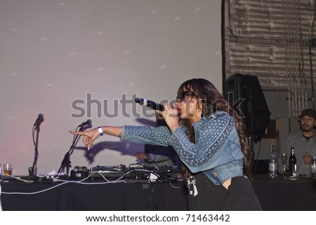 HOLLYWOOD, CA - FEBRUARY 11: Singer/rapper Kid Sister performs at the 14th annual \'Friends \'N\' Family\' GRAMMY event at Paramount Studios on February 11, 2011 in Hollywood, California