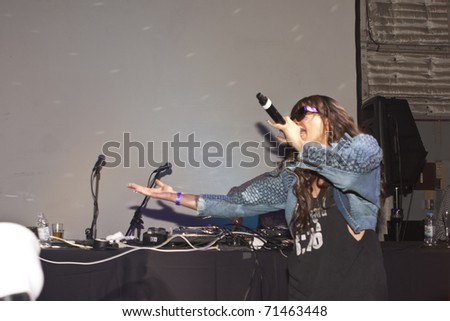 HOLLYWOOD, CA - FEBRUARY 11: Singer/rapper Kid Sister performs at the 14th annual \'Friends \'N\' Family\' GRAMMY event at Paramount Studios on February 11, 2011 in Hollywood, California