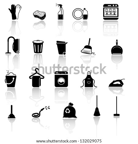Cleaning icons set black series Cleaning icons set black series
