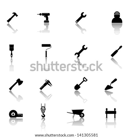 Working tools black icon set Working tools black icon set