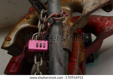 Closeup pink key lock tools.