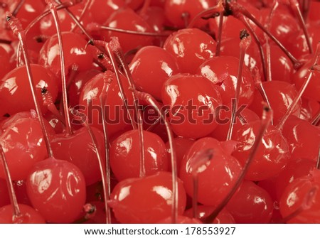 Maraschino Cherries in Bowl on White Background