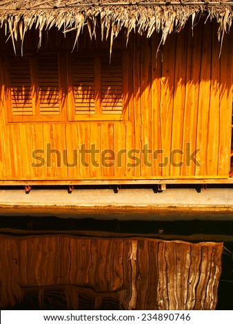 raft and house floating in river Kwai, Kanchanaburi, Thailand