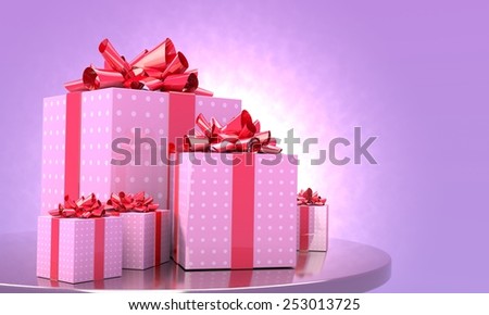 set of gift box isolated on violet background