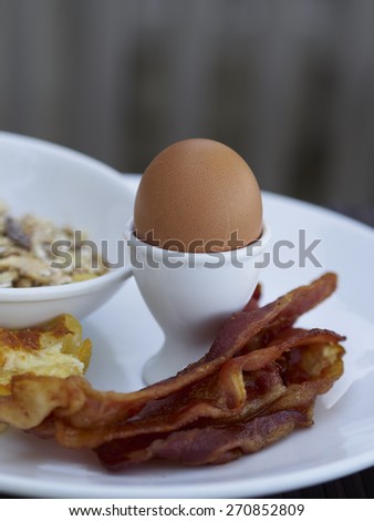 Set of american breakfast on table wooden.