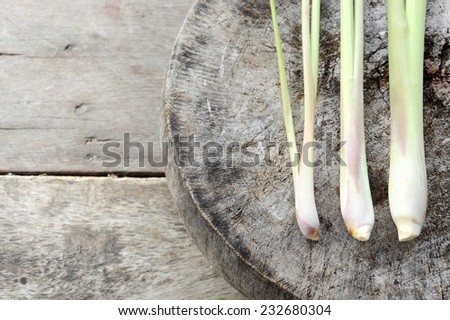 lemongrass on the chopping block, herb hot and spicy ingredient in Thailand