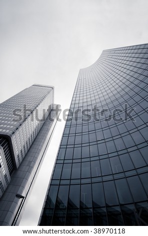 Modern city architecture, wide angle perspective