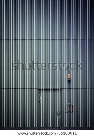 Simple steel wall with door and alarm lamp