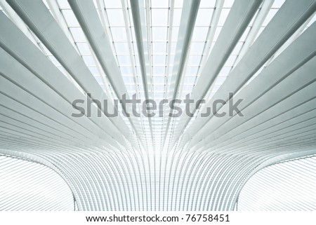 Modern roof in futuristic interior with concrete arches in perspective