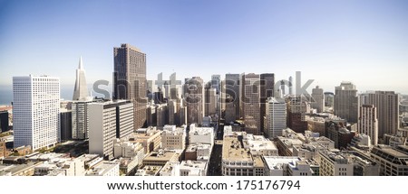 San Francisco cityscape panorama from the top of skyscraper