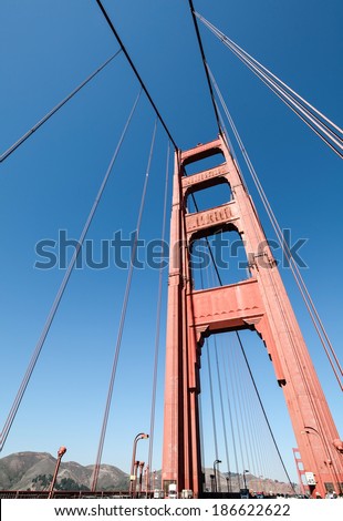 Wide angle perspective of the Golden Gate bridge in San Francisco