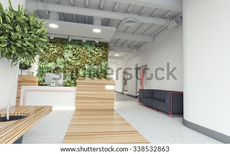office lobby with plant-wall 3d Rendering