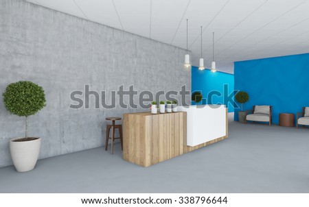 Office Interior Lobby with blue wall 3D Rendering