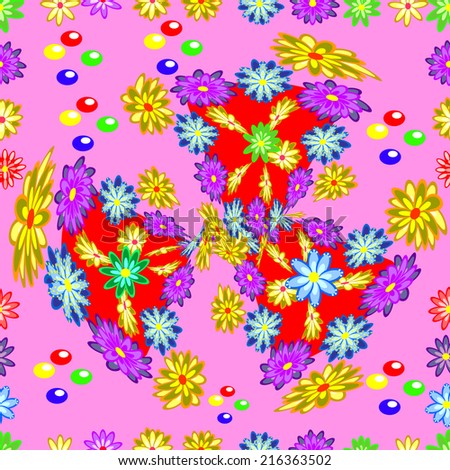 Seamless flower pink retro background pattern in vector