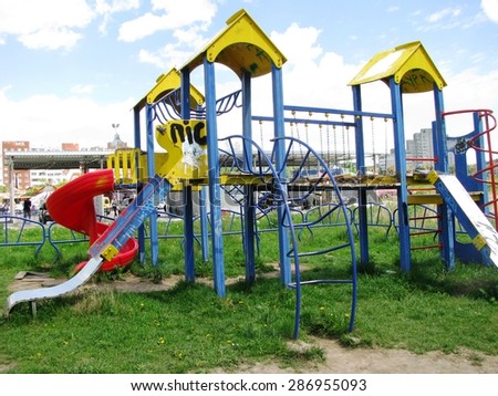 old children playground on blue sky summer