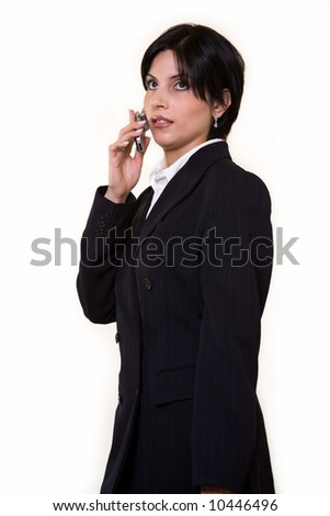 young short hair brunette. free teen videos stock photo : Short hair brunette woman wearing black business suit talking on cell phone standing
