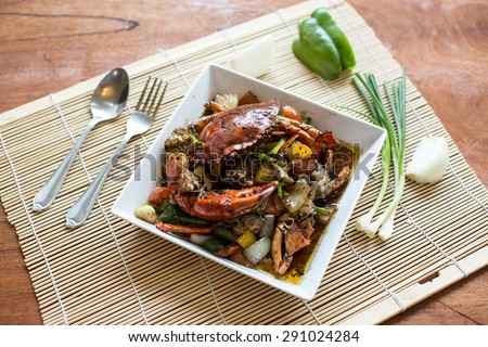 fried crab with black pepper set on dish