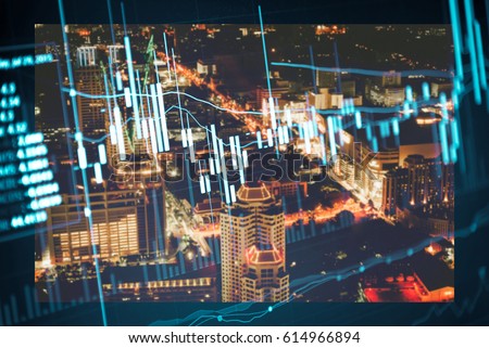 Financial stock market in accounting market economy. financial cost concept. Digital stock exchange trade cost background. Double exposure stock financial indices on currency exchange.