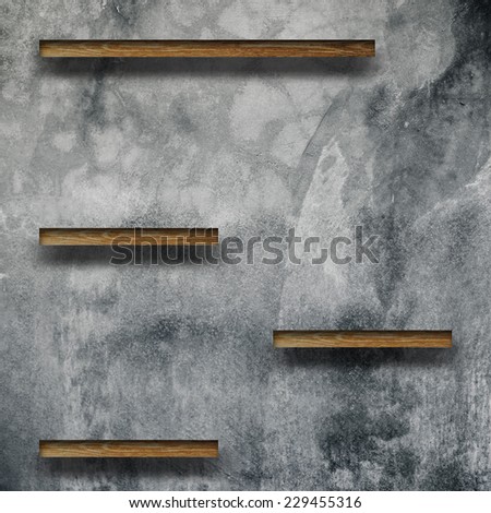 wood shelves. Insulated render on cement background