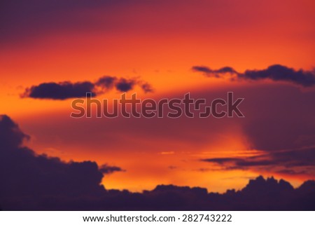 Beautiful evening on sky with sun light. Abstract blur background .