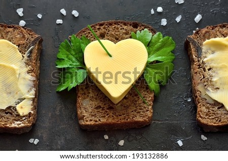 Bread with a heart shaped butter