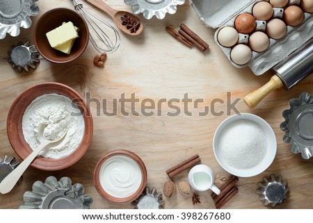 Baking ingredients, top view