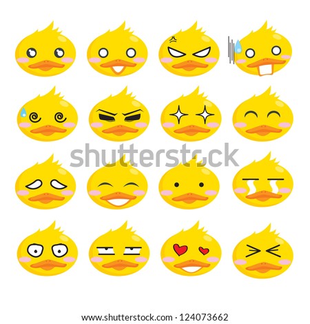 Duck Head in different facial expression Vector illustration set of duck emotion icons.