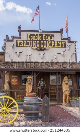 WILLIAMS, ARIZONA/US - AUGUST 10, 2014: Double Eagle Tradng Company,  a gift shop with Native American jewelry, dolls, pottery, taxidermy and much more.