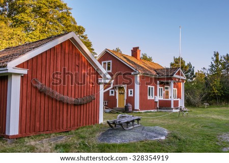 HARSTENA, SWEDEN â?? SEPTEMBER 30, 2015:Folk school on the island Harstena in Sweden, principally known for the seal hunting that was once carried out there. It is now a tourist attraction.