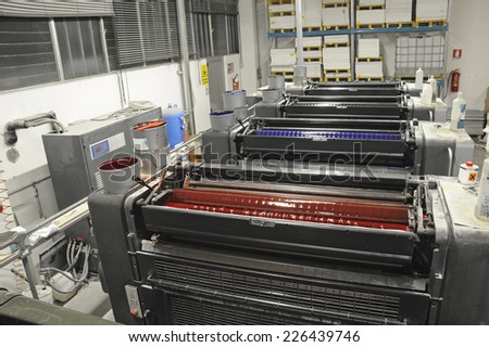 view from above of offset printing machine