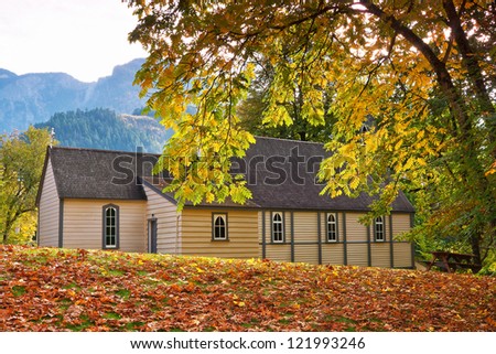 Autumn in a church yard in Yale, British Columbia.