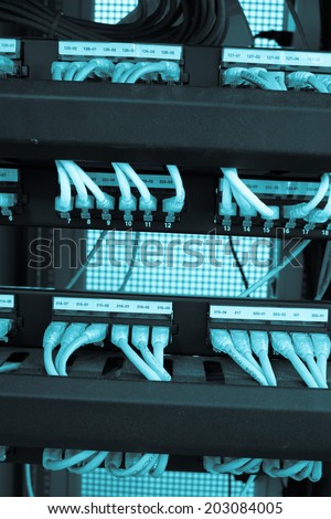 Rack Main Server Internet Connected with LAN cables.