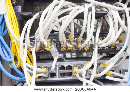 Rack Main Server Internet Connected with Cluttered LAN cables.
