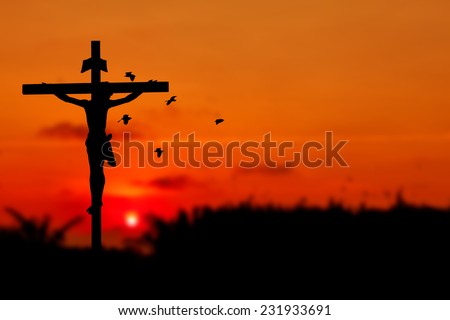 Jesus on cross blur background.