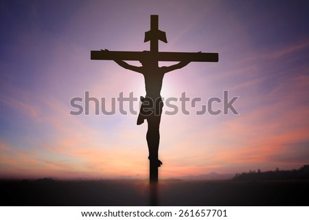 Jesus on cross with beautiful background.