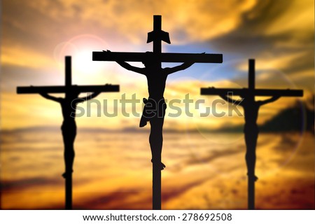 Jesus on the cross blur beautiful background.