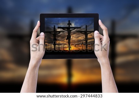 Hand Hold Mobile Jesus Cross Background
