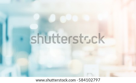 Abstract beautiful blurred shop background. Interior clean cafe pay lifestyle counter concept for banner, vinyl, billboard, mobile desktop wallpaper solution: Idea for insert create text and number.