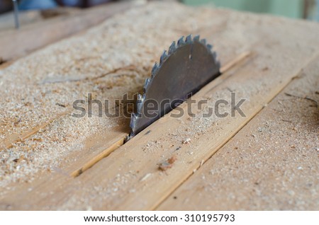 Machine Electronic Table Saw, Sharp Cut Metal Steel Silver in Carpentry Wood Work.