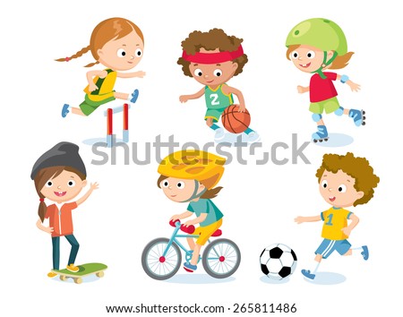 sport for kids including football, basketball, athletic, bicycle, skate rolling