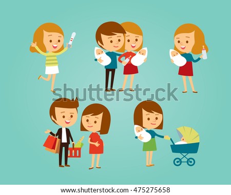 vector set of people with family and kids