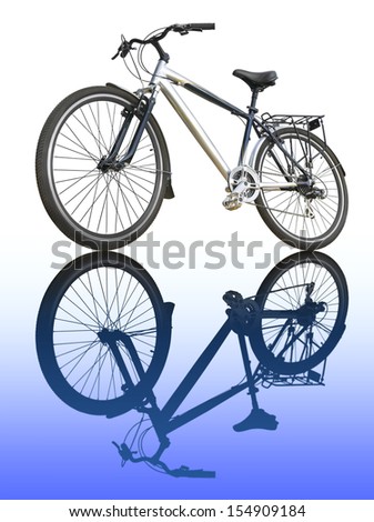 Bike isolated on a white background with blue reflection.