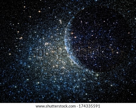 Stars clusters on the background of vast cosmic sphere.\