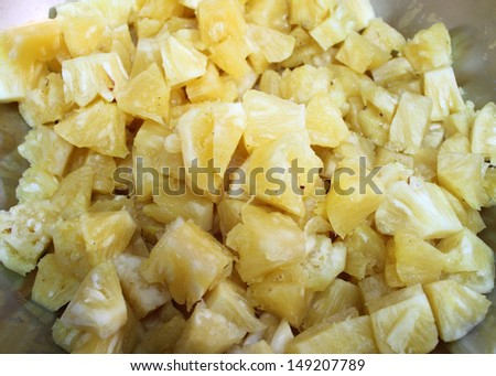 Pineapple chunks in the bowl