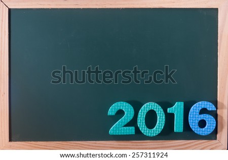 2016,  words on blackboard with colorful alphabets.
